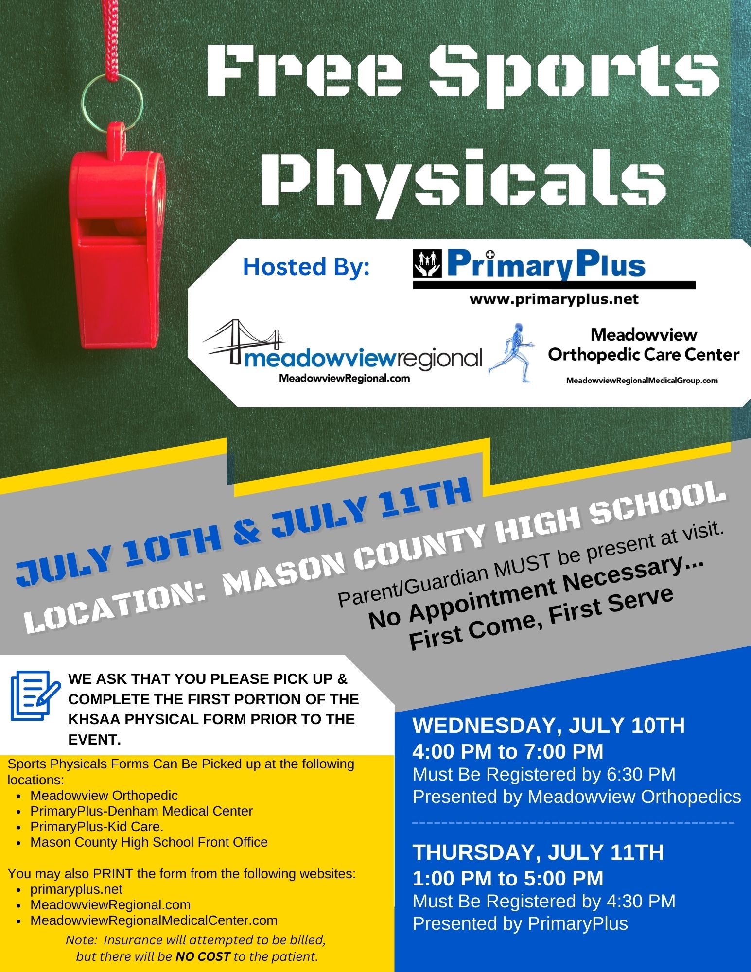 Free Sports Physicals at Mason County High School July 10 & July 11 News